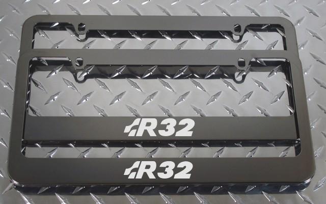 2 brand new volkswagen r32 gunmetal license plate frame + screw caps