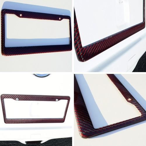 Carbon fiber front car license plate bracket frame cover red black 12.5 x 6.25