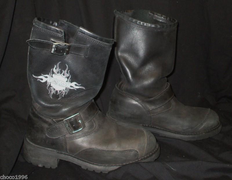 Harley-davidson mens sz 8 calf leather logo riding motorcycle boots vgc