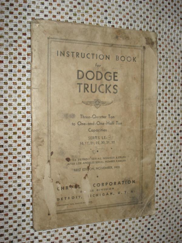 1936 dodge truck owners manual original glove box book 3/4 ton to 1 and 1/2 ton