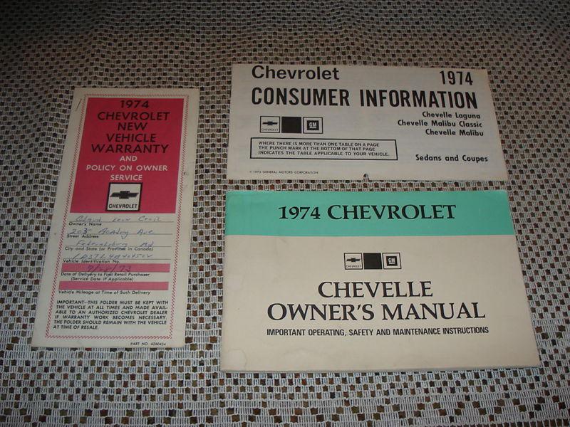 1974 chevy chevelle owners manual set original rare ext
