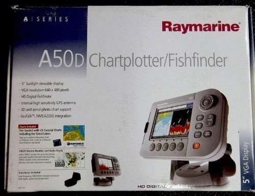 New raymarine a50d, 5"plotter/fishfinder, us charts, two year warranty e62186-us