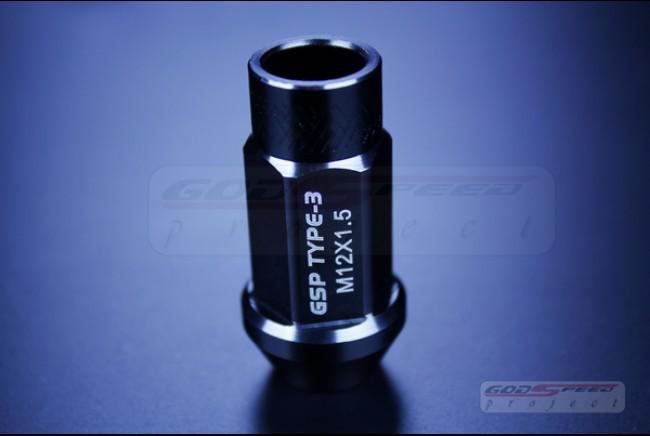 Gsp black color t3  lug nuts 50mm 20pcs m12 x 1.50 open/close end acura/cadillac