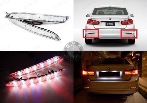 2x bmw 3-series f30 led bumper reflector clear lens tail brake light backup lamp