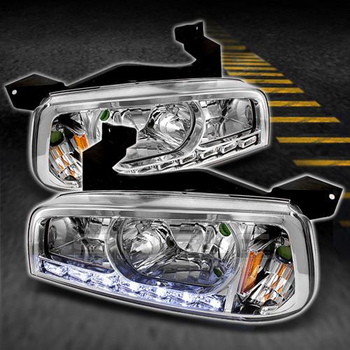 05-10 dodge charger 2in1 euro clear crystal headlights w/corner+daytime drl led