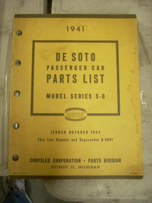 1941 41 desoto dealer mopar parts list book manual s8 custom & deluxe models