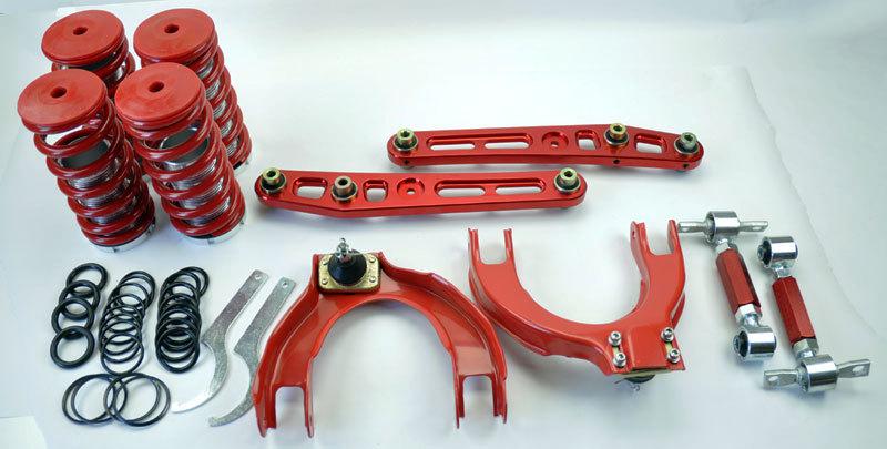 Honda crx integra camber kits & control arms & lowering coilover springs red