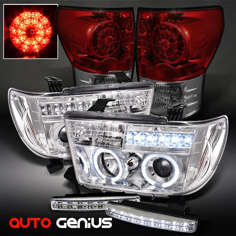 07-13 tundra projector headlights + red smoke led tail lights + daytime led drl