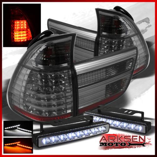 White/amber led bumper fog lamp+smoked 00-06 bmw e53 x5 led tail lights pair set