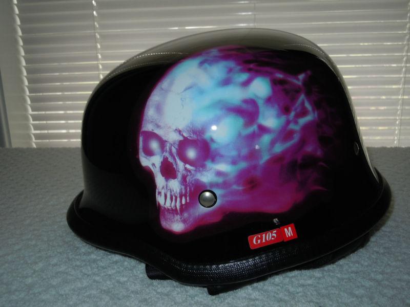 Outlaw  half helmet with custom skull design very nice new condition- l@@k!!!!!!