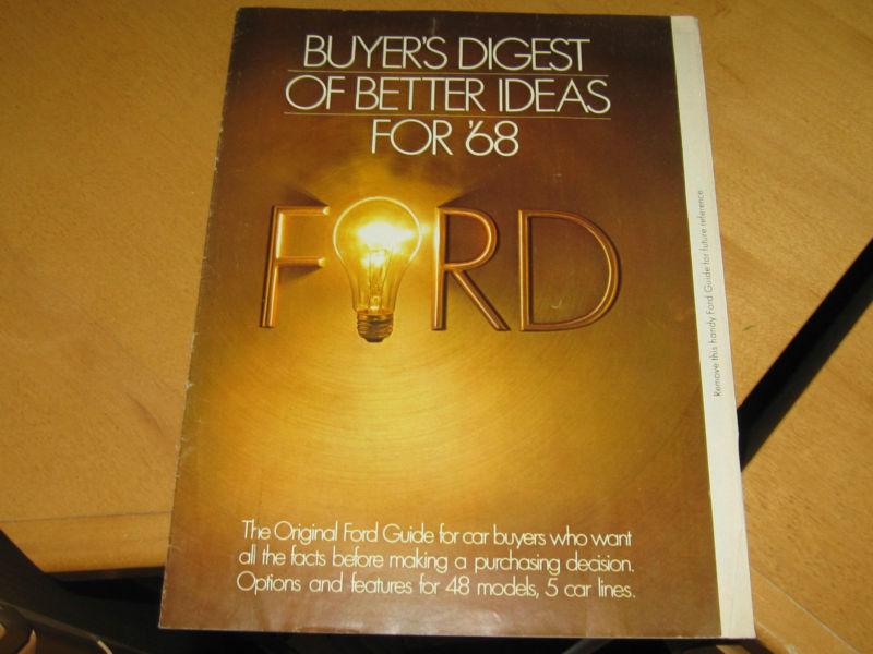 1968 ford factory color dealer brochure 'buyer's digest' 48 models +options.