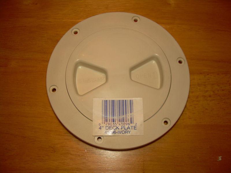 4" deck plate with screw out lid, inspection  port access, ivory usa 331942