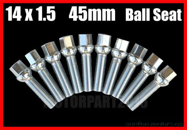 Chrome volkswagen long extended wheel bolts ball seat 45mm 14x1.5x45 10 pcs c001