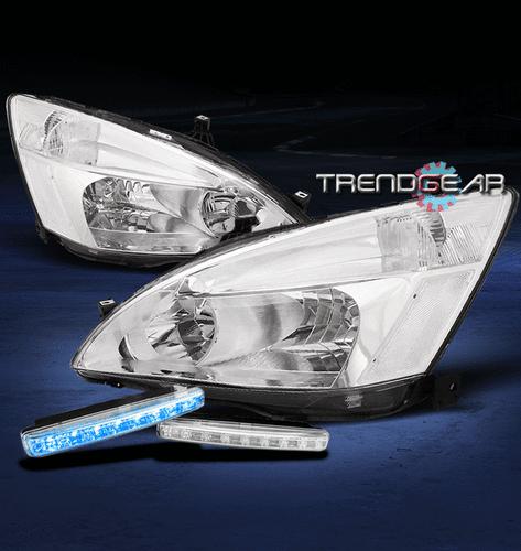 03-07 honda accord 2/4dr crystal chrome head lights+blue led drl daytime running