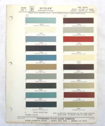 1967 buick  ppg  color paint chip chart all models original 