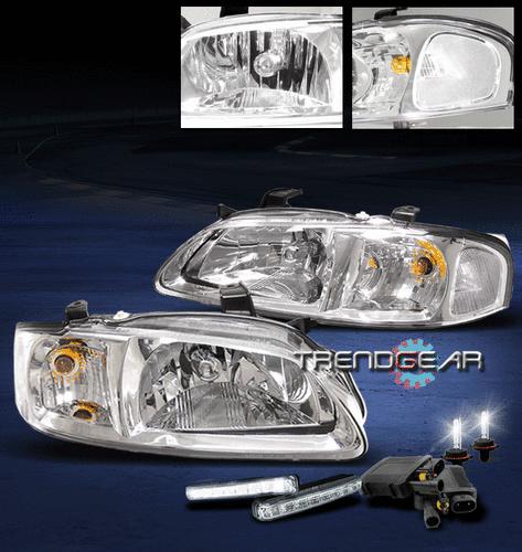 00-03 nissan sentra clear crystal head light w/led drl kit+6000k hid gxe se-r xe