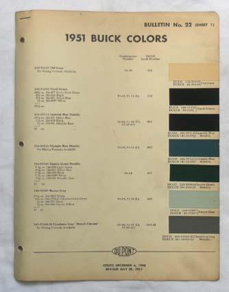 1951  buick dupont   color paint chip chart all models original 