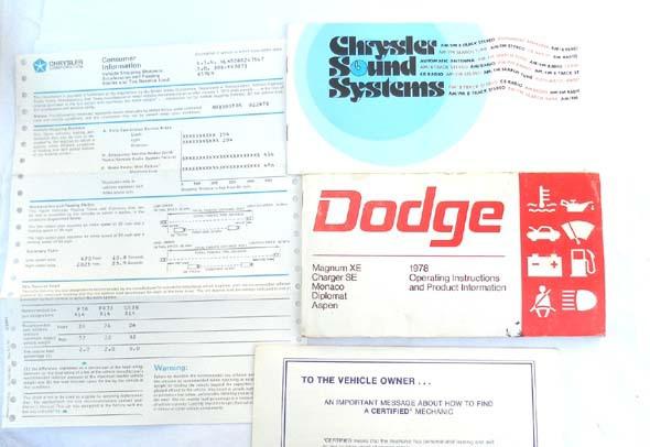 1978 dodge charger  aspen monaco magnum diplomat owners manual original mopar 