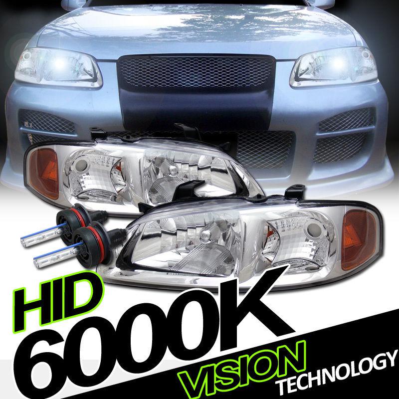 Xenon hid conversion kit+chrome crystal headlights headlamps 00-03 nissan sentra