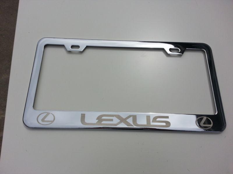 Lexus chrome stainless steel license plate frame + screws + caps laser engrave