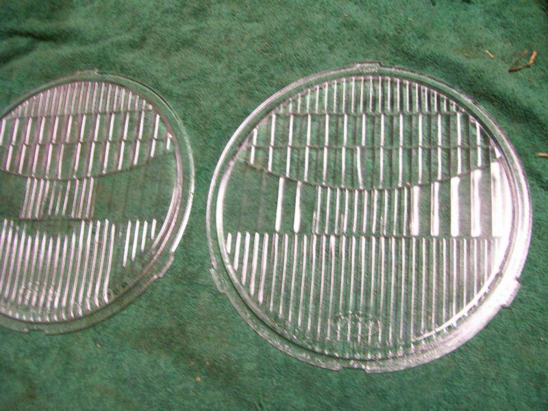 Ford model a  glass headlight lens pair  w/ logo