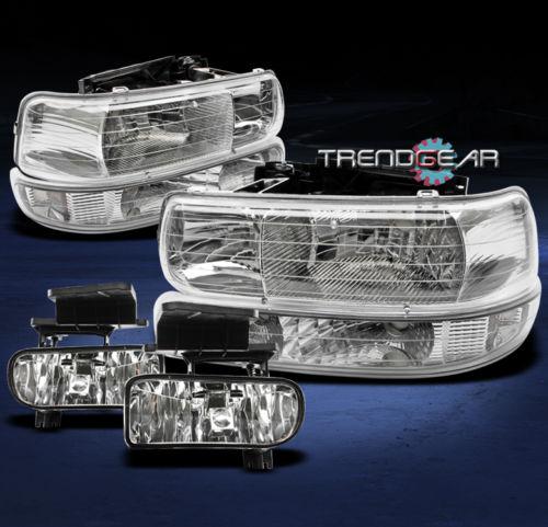 99-02 silverado/00-06 tahoe/suburban chrome crystal head light+bumper+fog signal