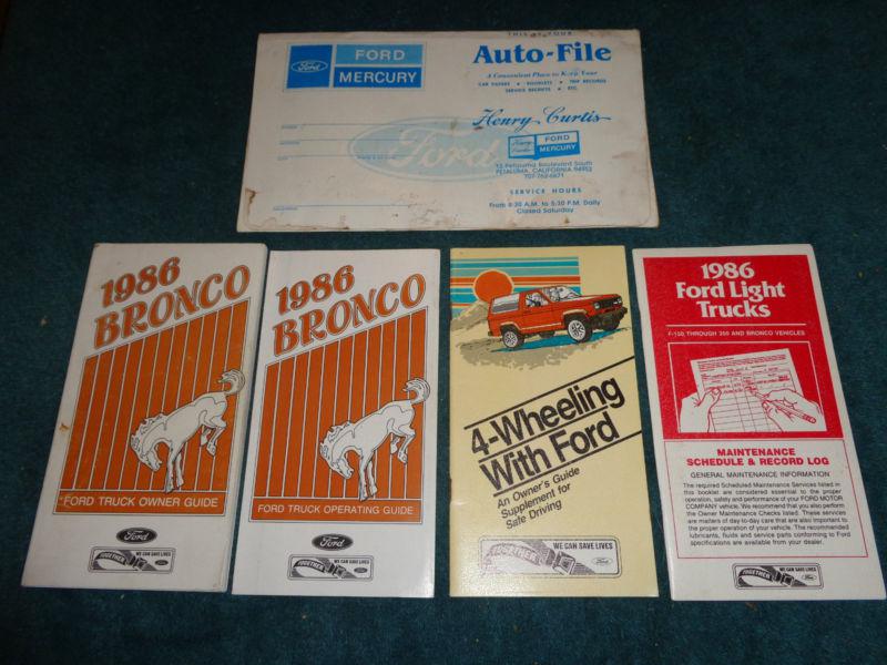 1986 ford bronco owners manual set / original 5 piece guide book set full-size