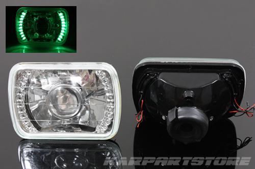 7x6 h6014/h6052/h6054 green led ring jdm chrome projector headlights headlamps