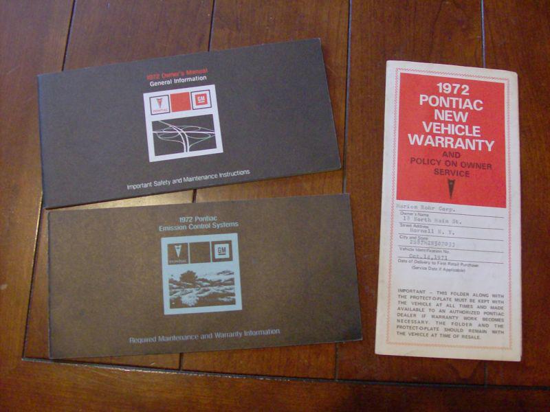 1972 pontiac owners manuals. 3 manuals that are oem. warranty booklet and more