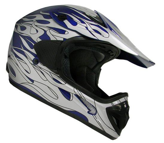 Adult blue silver flame atv off-road dirt bike atv motocross mx helmet ~m