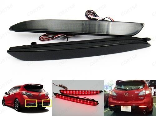 2x black tinted lens led bumper reflector tail brake stop light mazda3 jdm axela