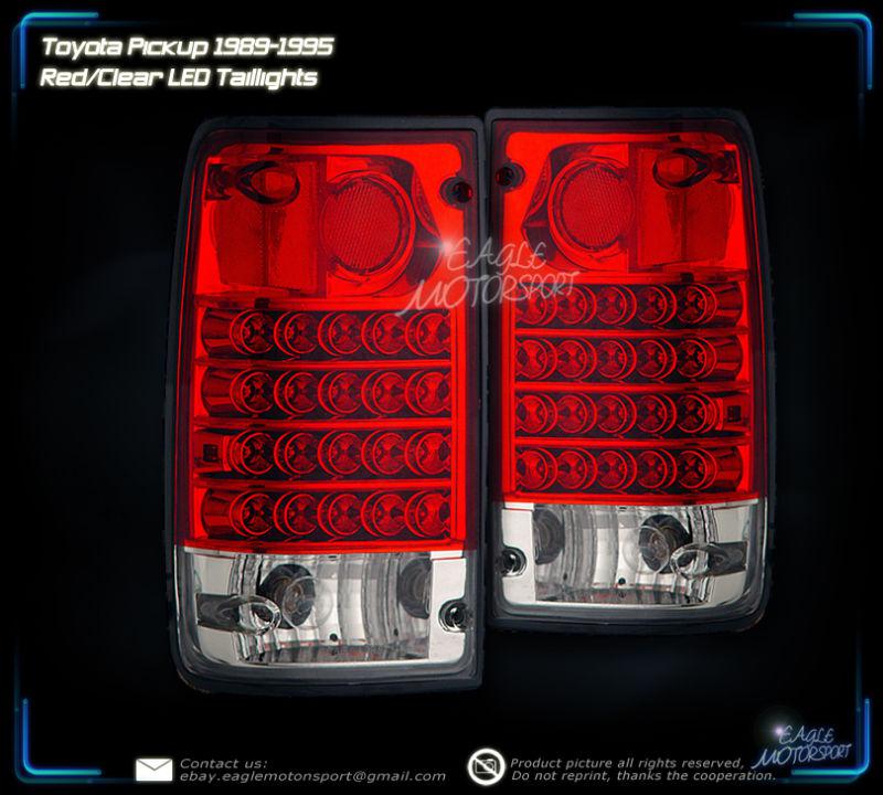 1989-1995 toyota hilux pickup red clear led tail lights rear lamps assembly