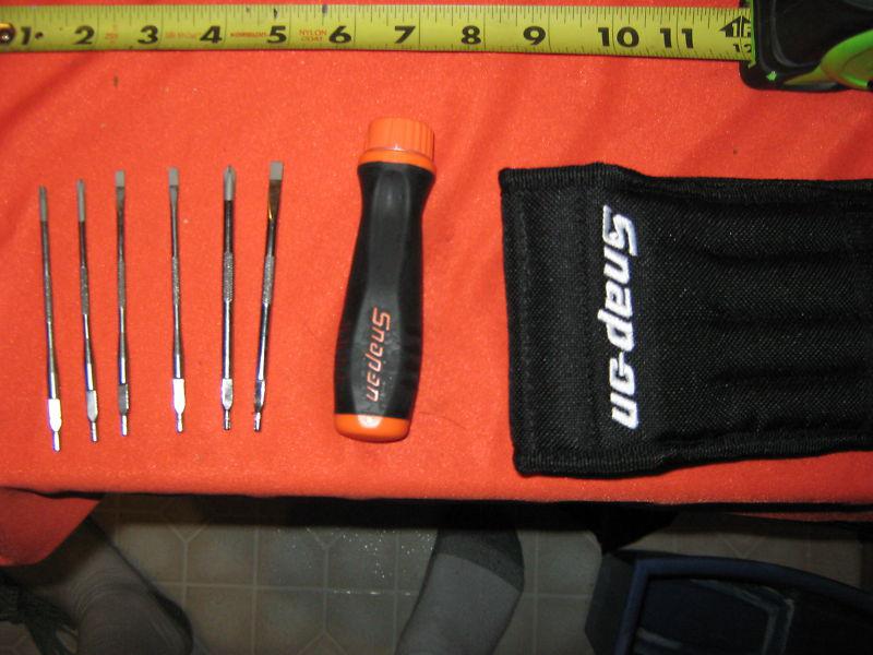 Snap on tools ratcheting magnetic mini soft grip orange screwdriver set in pouch