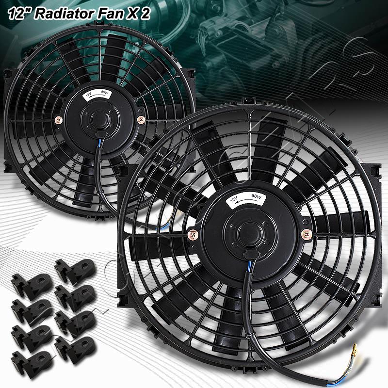 2x jdm 12" black 1500 cfm 2250 rpm electric cooling slim push pull radiator fan