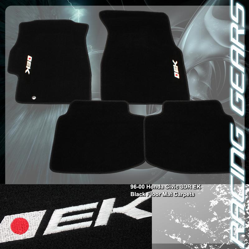 1996-2000 honda civic cx dx 3 door jdm ek logo 4 piece black nylon floor mats