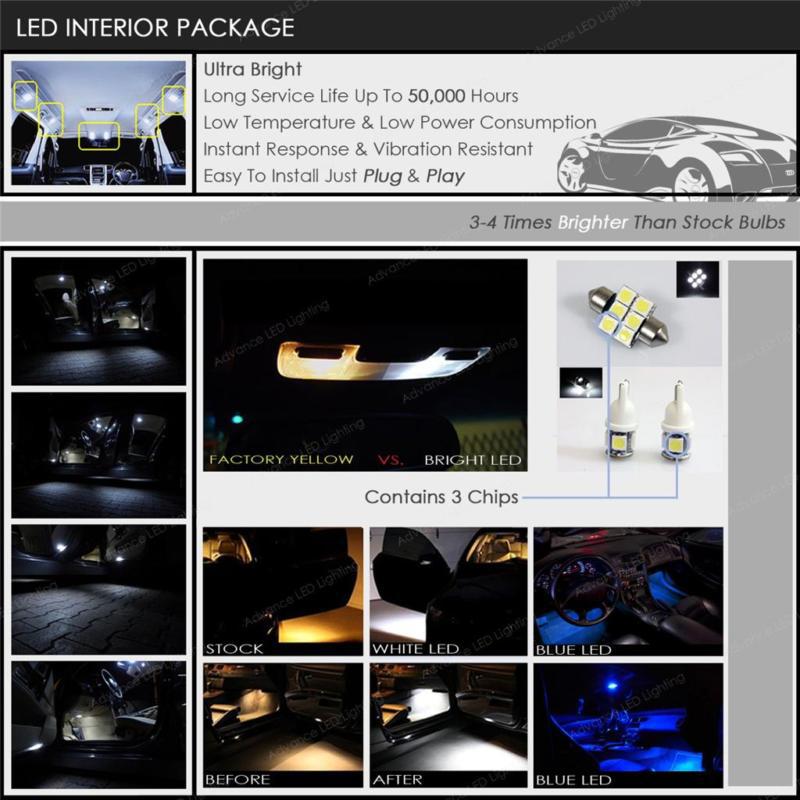 2010-2012 infiniti ex35 hid white interior led lights bulbs package deal kit 12p