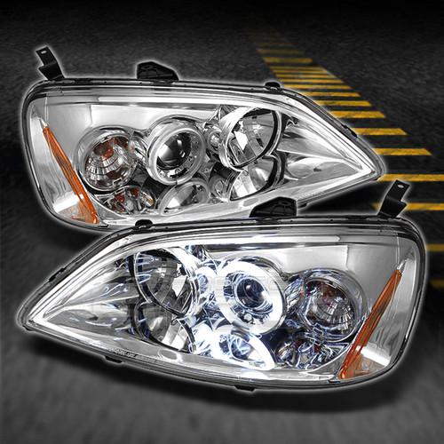 01-03 civic 2/4dr dx ex hx gx lx chrome ccfl halo projector headlights lamps