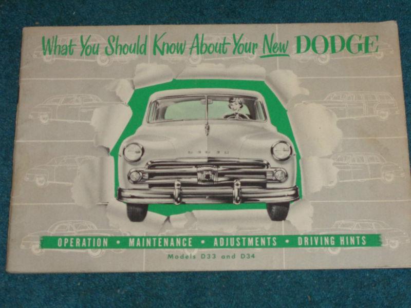 1950 dodge owner's manual / owner's guide / original d33 / d34 guide book