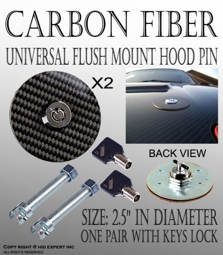 Fxpr 1pair real carbon fiber overlay hood pins locks latch kit wit az11181