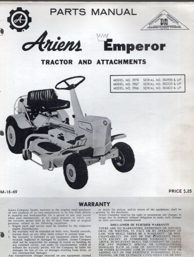 Ariens emperor tractor &amp; attachments parts manual  pm-16-69   (335)