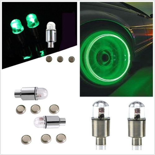 4pcs green led car suv wheel tyre tire air valve stem caps decoration light lamp