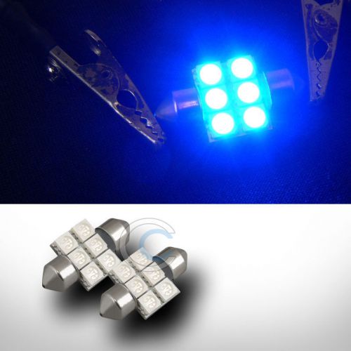 2x blue 31mm festoon 6 count smd led light bulb glove box/dome/map lamps de3021