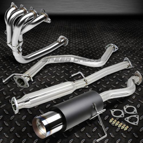 Black muffler 4.5&#034; burnt tip catback exhaust+4-1 header manifold for civic ej/eh