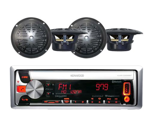 Kmr-d562bt kenwood marine boat yacht cd/mp3 usb am/fm radio+ 4 4&#034; black speakers