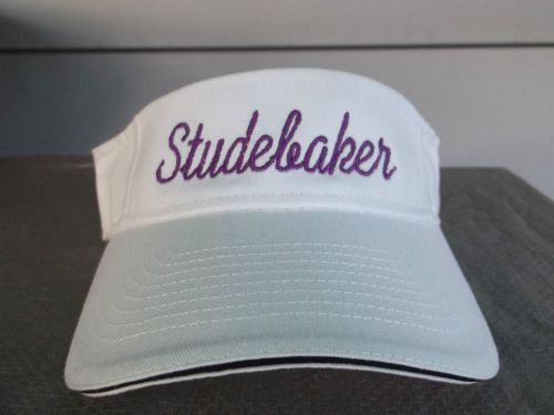 White adjustable cotton visor with purple embroidered script &#034;studebaker&#034; -new !