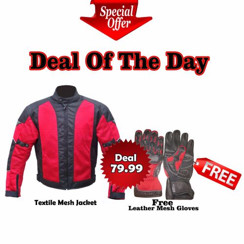 Motorbike textile mesh jacket with free leather mesh gloves