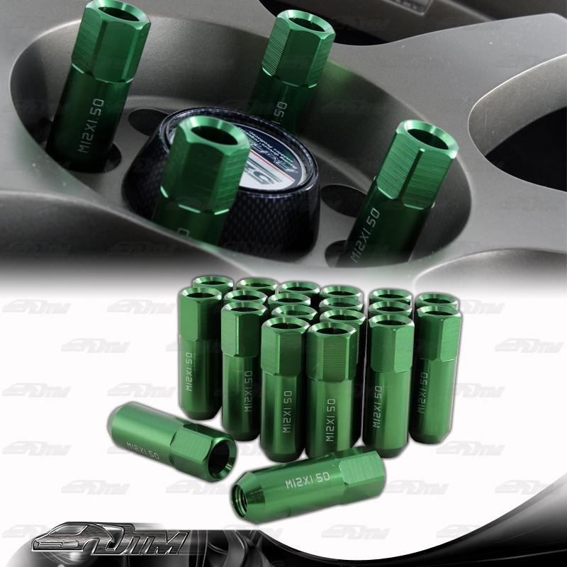 M12 x 1.5mm thread pitch long wheel rims tuner lug nuts - 20 pc anodized green