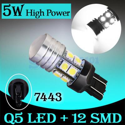 7440 7443 high power q5 led + 12 smd 5050 pure white stop tail car 5w light bulb