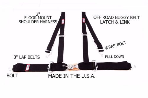 Rjs racing  4 pt latch &amp; link floor mount harness buggy belt black 50541-15