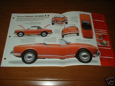 ★★1962 alfa romeo giulia spider original imp brochure 62 spec sheet poster★★